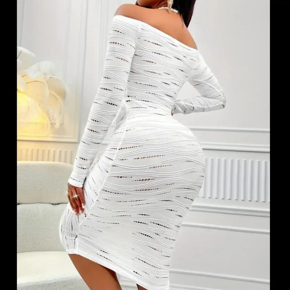 Elegant White Off-Shoulder Dress Sz Large